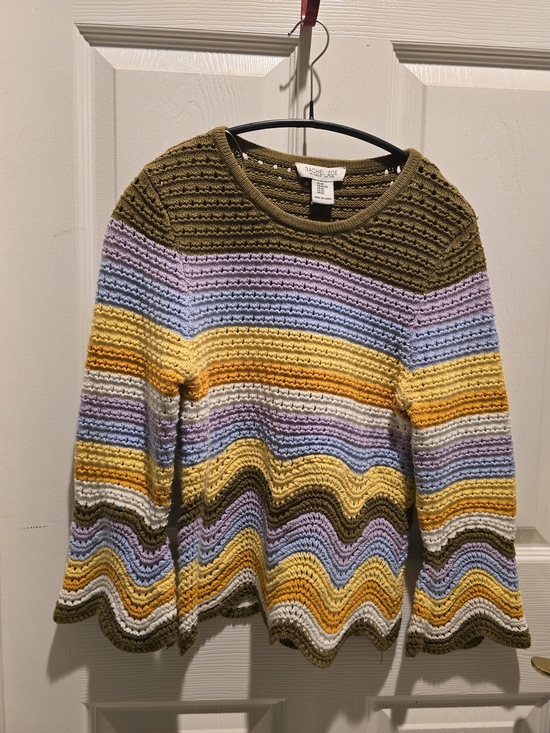 Rachel Zoe Tops - Rachel Zoe Olive, Yellow, Lavender & Blue Striped Crochet Sweater